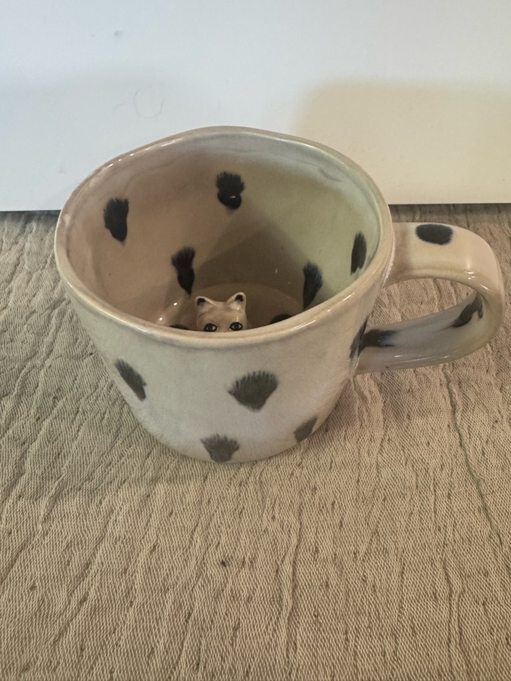 Anthropologie  Ceramic Dog Mug with Black Spot Accents